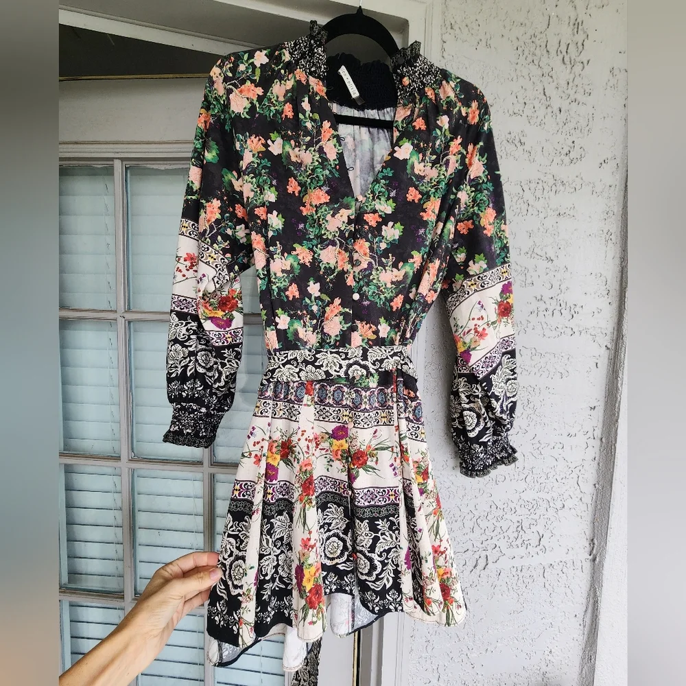 ALICE + OLIVIA ANIS FLORAL MOCK NECK MINI DRESS Sz 6 - Picture 6 of 12